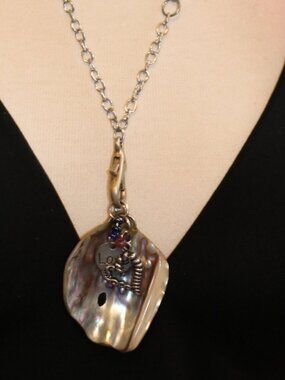 22" Silver Tone Chain with An Abalone Shell Shard